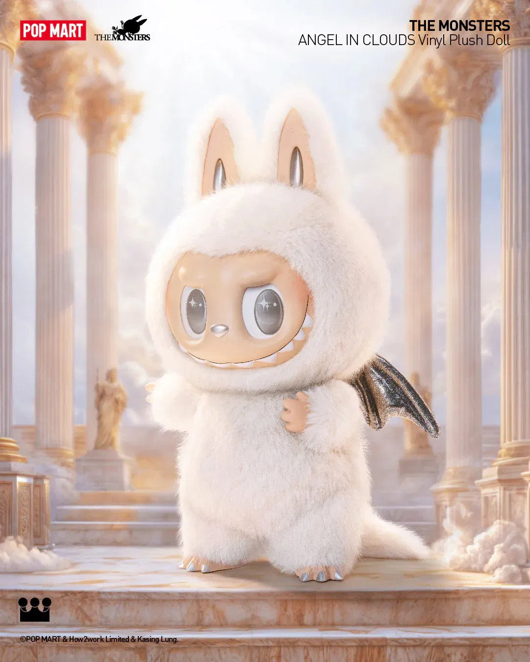Labubu Angel In Clouds Poupée en peluche avec visage en vinyle
